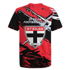 St Kilda Football Club Rugby Jersey Saints Muscular Mascot Graphic - Abstract Paint Splatter Art