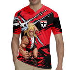 St Kilda Football Club Rugby Jersey Saints Muscular Mascot Graphic - Abstract Paint Splatter Art