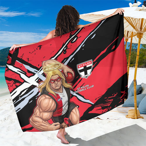 St Kilda Football Club Sarong Saints Muscular Mascot Graphic - Abstract Paint Splatter Art
