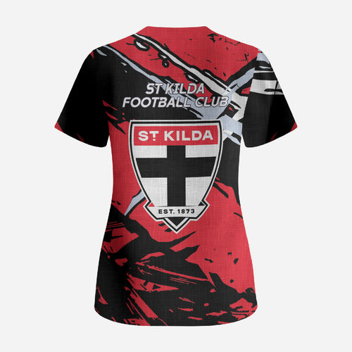 St Kilda Football Club Scrub Top Saints Muscular Mascot Graphic - Abstract Paint Splatter Art