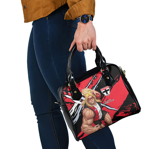 St Kilda Football Club Shoulder Handbag Saints Muscular Mascot Graphic - Abstract Paint Splatter Art