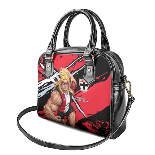 St Kilda Football Club Shoulder Handbag Saints Muscular Mascot Graphic - Abstract Paint Splatter Art