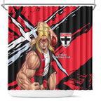 St Kilda Football Club Shower Curtain Saints Muscular Mascot Graphic - Abstract Paint Splatter Art