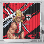 St Kilda Football Club Shower Curtain Saints Muscular Mascot Graphic - Abstract Paint Splatter Art
