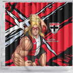 St Kilda Football Club Shower Curtain Saints Muscular Mascot Graphic - Abstract Paint Splatter Art