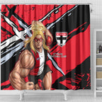 St Kilda Football Club Shower Curtain Saints Muscular Mascot Graphic - Abstract Paint Splatter Art