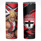 St Kilda Football Club Skinny Tumbler Saints Muscular Mascot Graphic - Abstract Paint Splatter Art