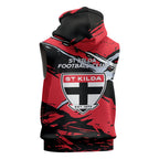 St Kilda Football Club Sleeveless Hoodie Saints Muscular Mascot Graphic - Abstract Paint Splatter Art