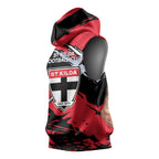 St Kilda Football Club Sleeveless Hoodie Saints Muscular Mascot Graphic - Abstract Paint Splatter Art