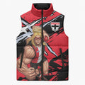 St Kilda Football Club Sleeveless Puffer Jacket Saints Muscular Mascot Graphic - Abstract Paint Splatter Art