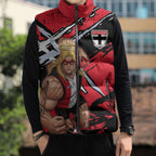 St Kilda Football Club Sleeveless Puffer Jacket Saints Muscular Mascot Graphic - Abstract Paint Splatter Art