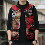 St Kilda Football Club Sleeveless Puffer Jacket Saints Muscular Mascot Graphic - Abstract Paint Splatter Art