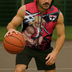 St Kilda Football Club Sleeveless Zip Hoodie Saints Muscular Mascot Graphic - Abstract Paint Splatter Art