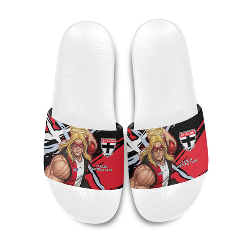 St Kilda Football Club Slide Sandals Saints Muscular Mascot Graphic - Abstract Paint Splatter Art