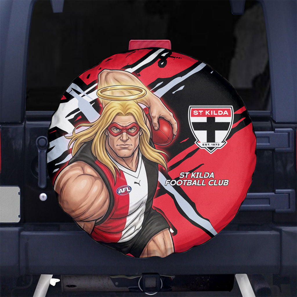 St Kilda Football Club Spare Tire Cover Saints Muscular Mascot Graphic - Abstract Paint Splatter Art