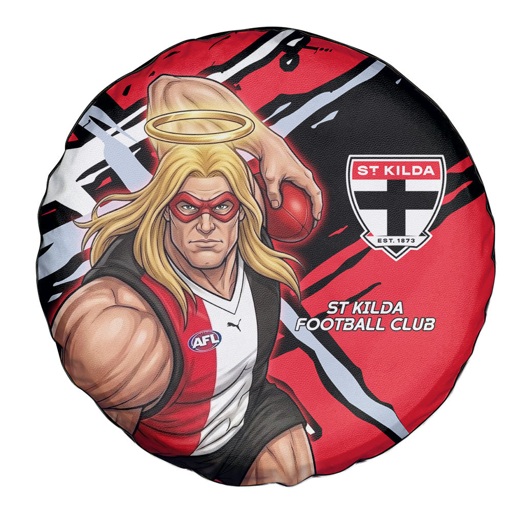 St Kilda Football Club Spare Tire Cover Saints Muscular Mascot Graphic - Abstract Paint Splatter Art