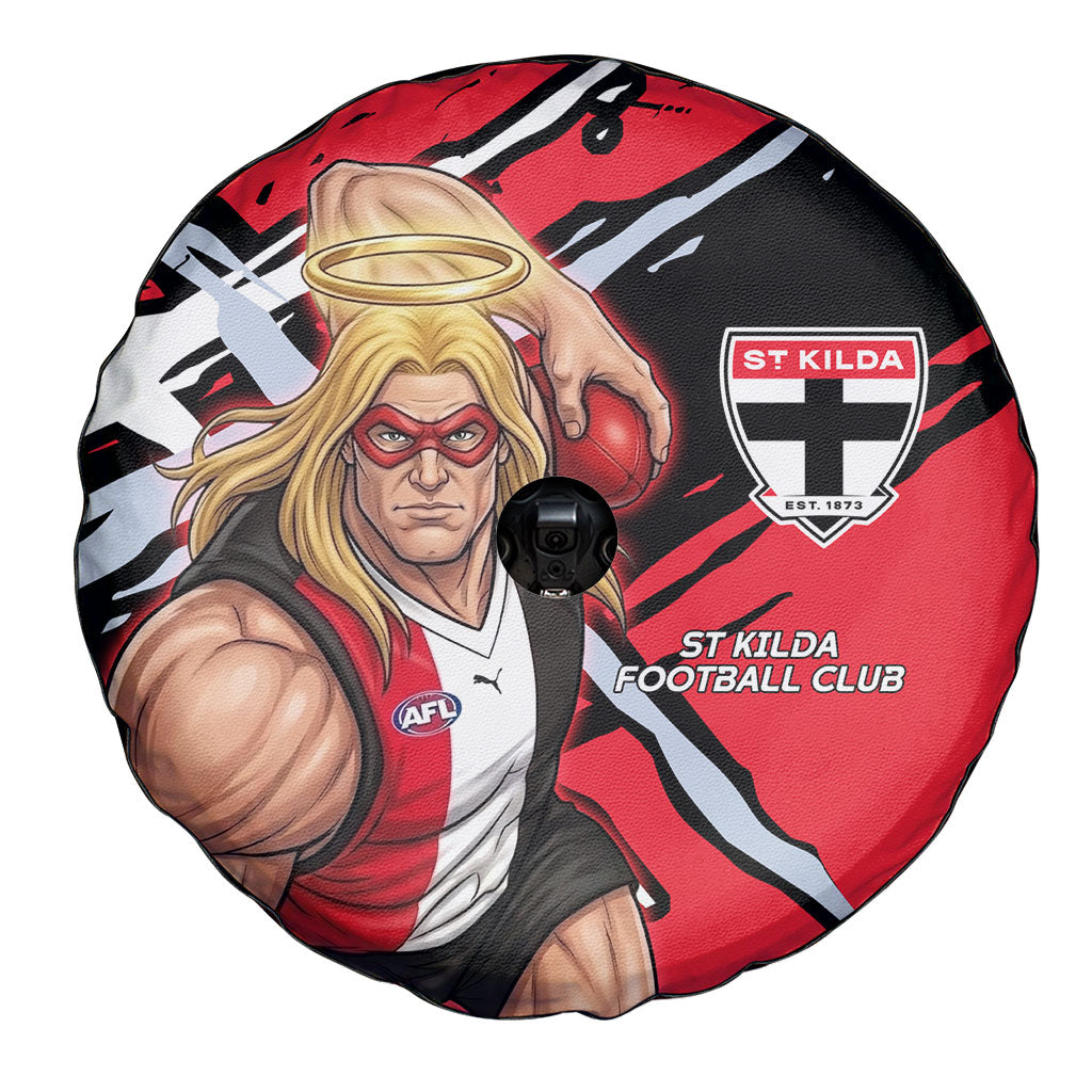 St Kilda Football Club Spare Tire Cover Saints Muscular Mascot Graphic - Abstract Paint Splatter Art