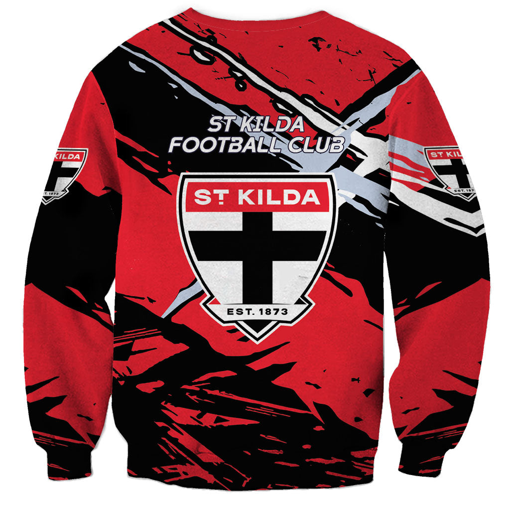 St Kilda Football Club Sweatshirt Saints Muscular Mascot Graphic - Abstract Paint Splatter Art