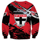 St Kilda Football Club Sweatshirt Saints Muscular Mascot Graphic - Abstract Paint Splatter Art