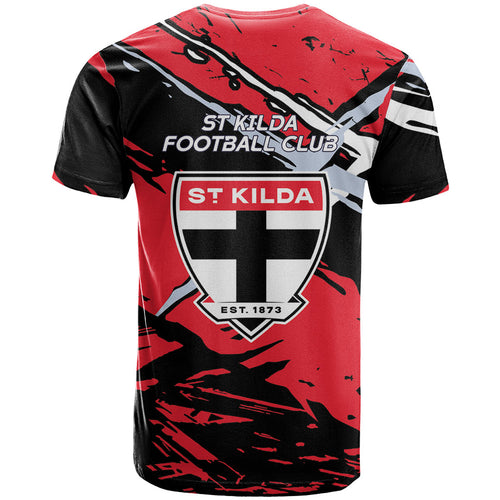 St Kilda Football Club T Shirt Saints Muscular Mascot Graphic - Abstract Paint Splatter Art