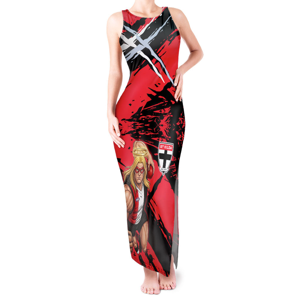St Kilda Football Club Tank Maxi Dress Saints Muscular Mascot Graphic - Abstract Paint Splatter Art