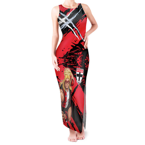 St Kilda Football Club Tank Maxi Dress Saints Muscular Mascot Graphic - Abstract Paint Splatter Art
