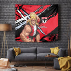 St Kilda Football Club Tapestry Saints Muscular Mascot Graphic - Abstract Paint Splatter Art