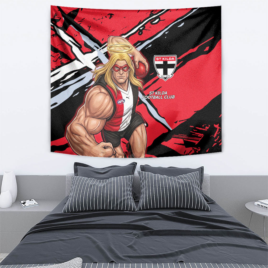 St Kilda Football Club Tapestry Saints Muscular Mascot Graphic - Abstract Paint Splatter Art