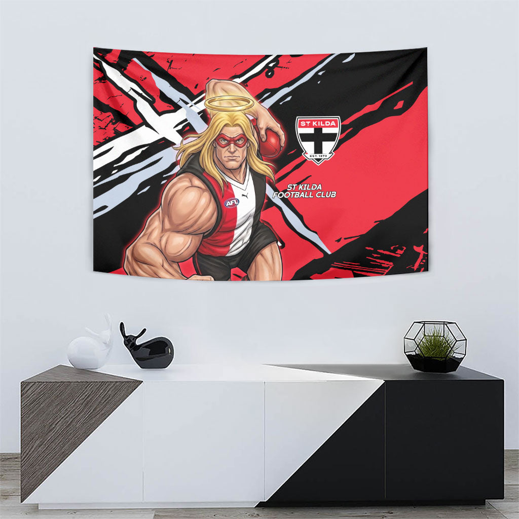 St Kilda Football Club Tapestry Saints Muscular Mascot Graphic - Abstract Paint Splatter Art