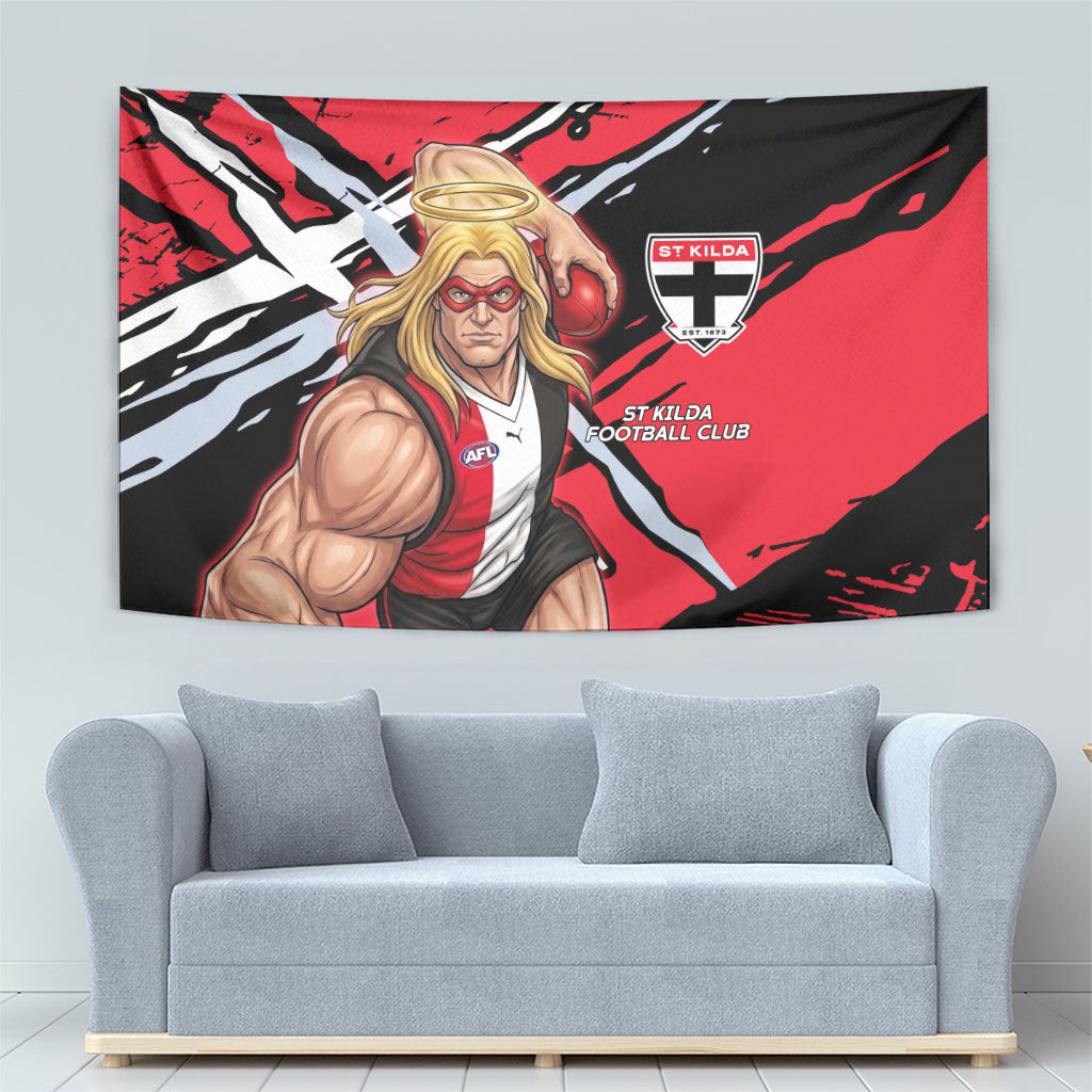 St Kilda Football Club Tapestry Saints Muscular Mascot Graphic - Abstract Paint Splatter Art