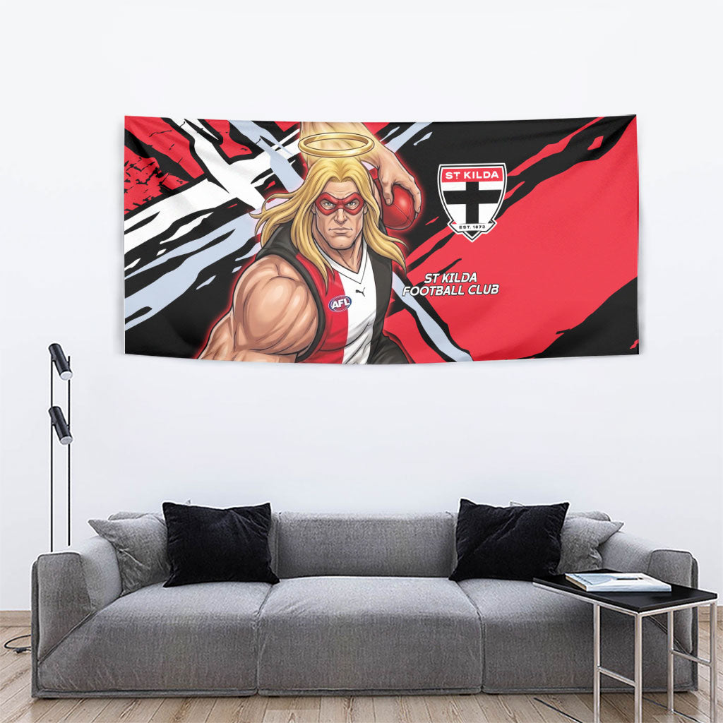 St Kilda Football Club Tapestry Saints Muscular Mascot Graphic - Abstract Paint Splatter Art