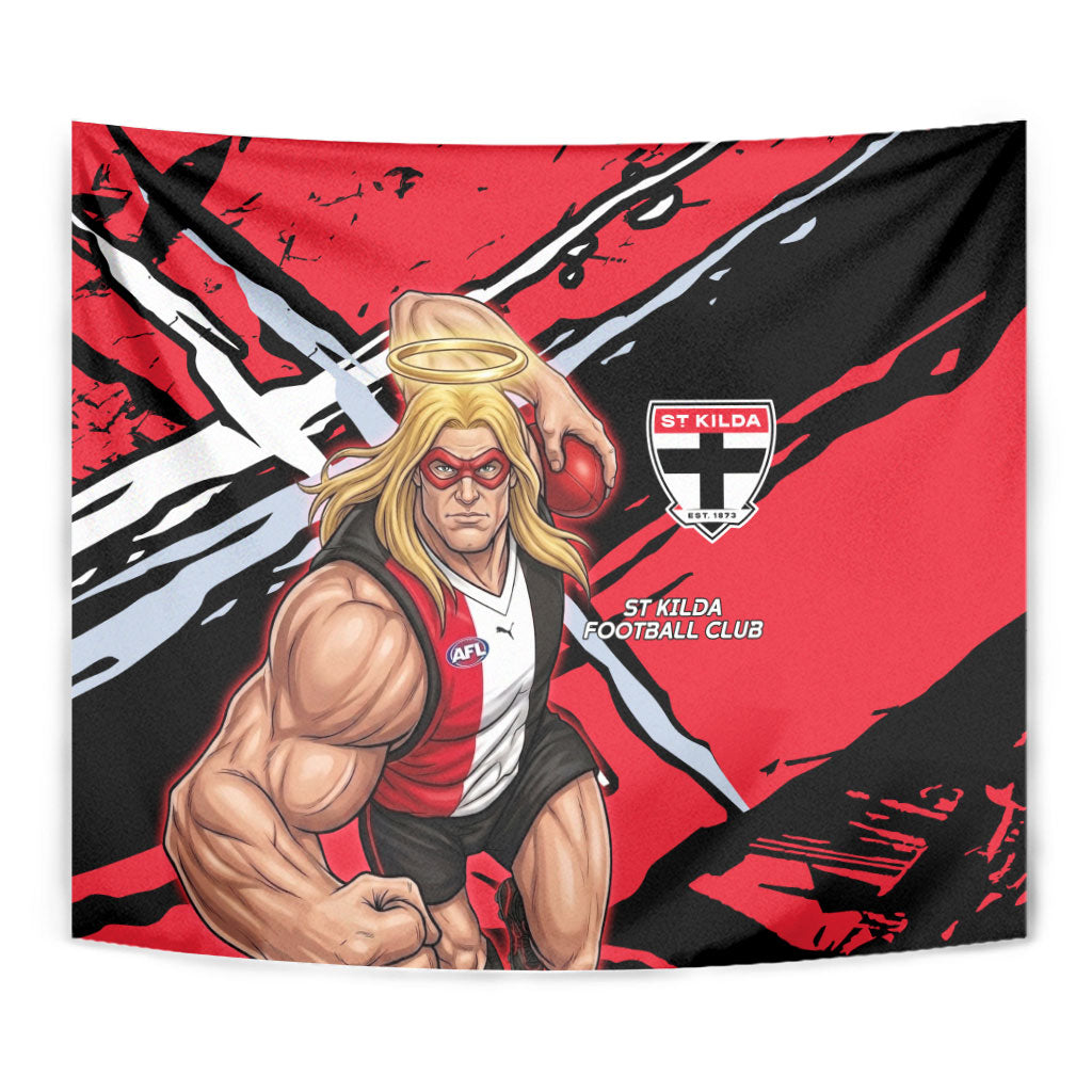 St Kilda Football Club Tapestry Saints Muscular Mascot Graphic - Abstract Paint Splatter Art