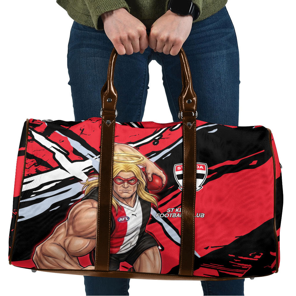 St Kilda Football Club Travel Bag Saints Muscular Mascot Graphic - Abstract Paint Splatter Art