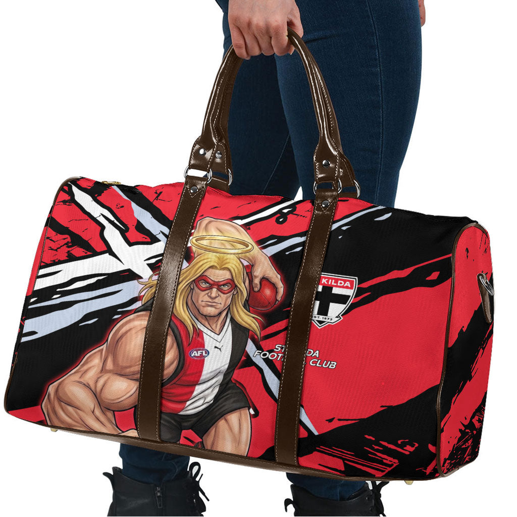 St Kilda Football Club Travel Bag Saints Muscular Mascot Graphic - Abstract Paint Splatter Art
