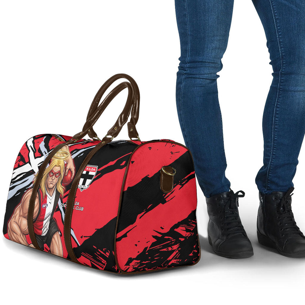 St Kilda Football Club Travel Bag Saints Muscular Mascot Graphic - Abstract Paint Splatter Art