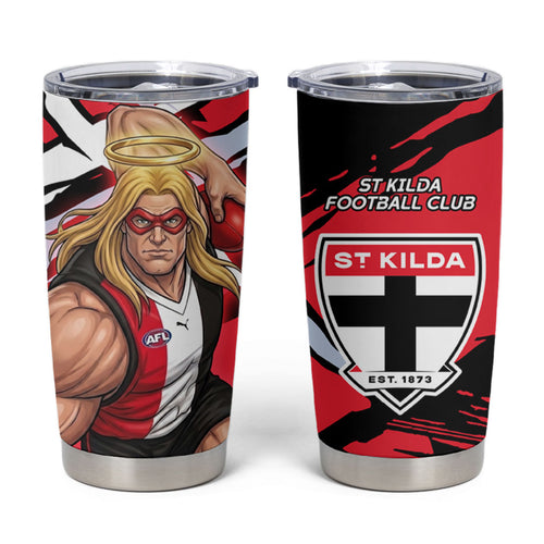 St Kilda Football Club Tumbler Cup Saints Muscular Mascot Graphic - Abstract Paint Splatter Art