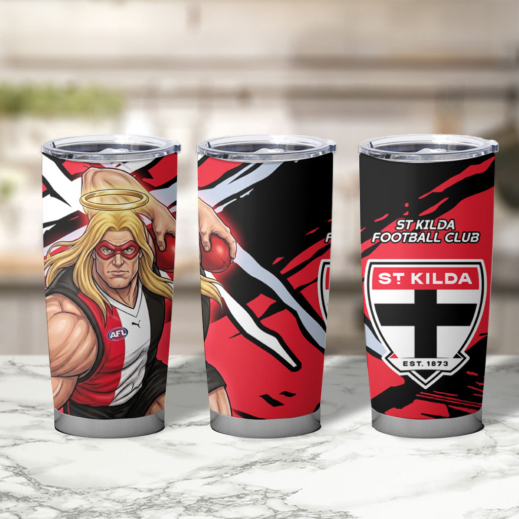 St Kilda Football Club Tumbler Cup Saints Muscular Mascot Graphic - Abstract Paint Splatter Art