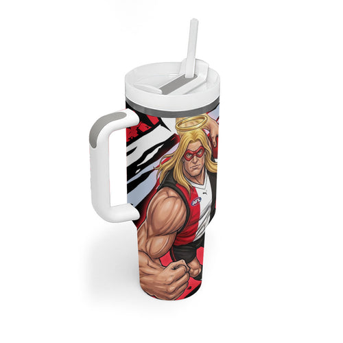 St Kilda Football Club Tumbler With Handle Saints Muscular Mascot Graphic - Abstract Paint Splatter Art