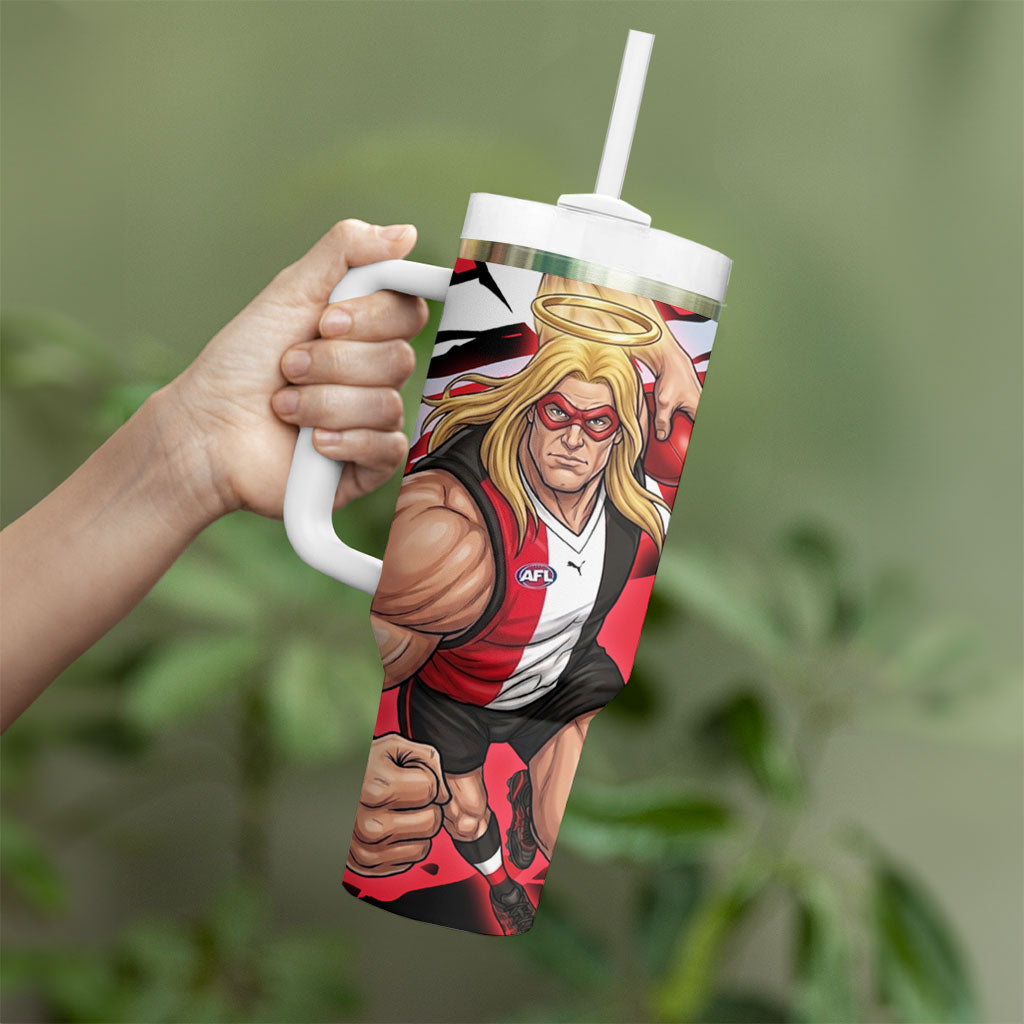 St Kilda Football Club Tumbler With Handle Saints Muscular Mascot Graphic - Abstract Paint Splatter Art