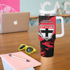 St Kilda Football Club Tumbler With Handle Saints Muscular Mascot Graphic - Abstract Paint Splatter Art