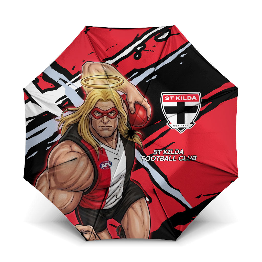 St Kilda Football Club Umbrella Saints Muscular Mascot Graphic - Abstract Paint Splatter Art