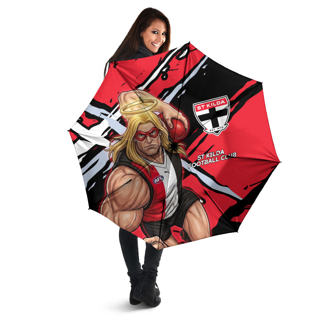 St Kilda Football Club Umbrella Saints Muscular Mascot Graphic - Abstract Paint Splatter Art