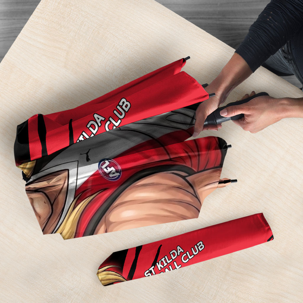 St Kilda Football Club Umbrella Saints Muscular Mascot Graphic - Abstract Paint Splatter Art