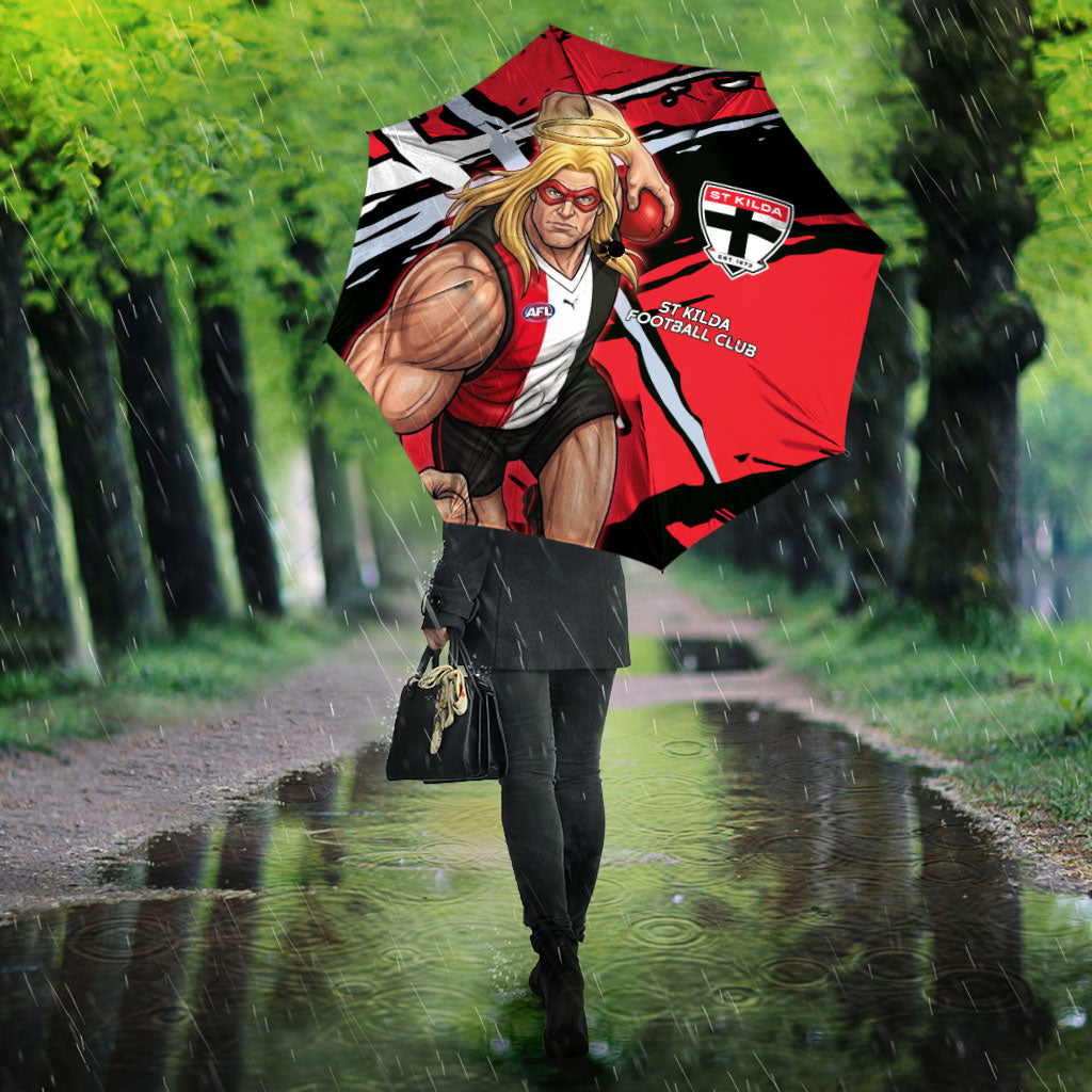 St Kilda Football Club Umbrella Saints Muscular Mascot Graphic - Abstract Paint Splatter Art