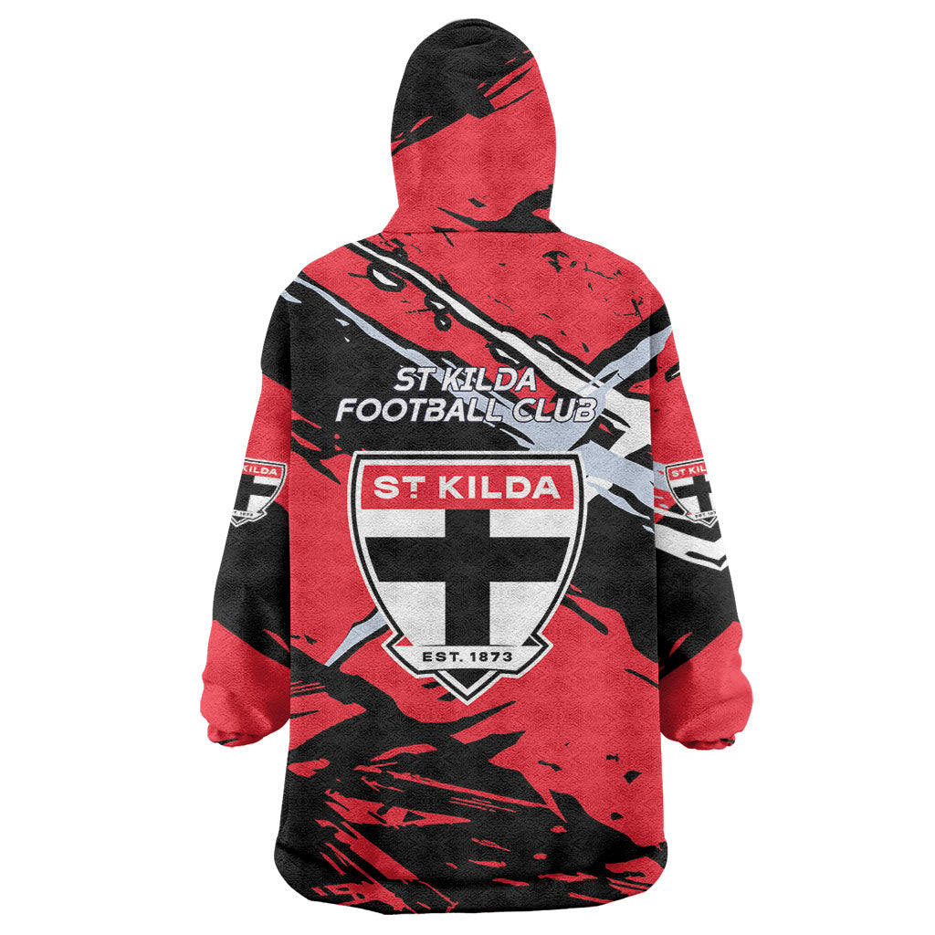 St Kilda Football Club Wearable Blanket Hoodie Saints Muscular Mascot Graphic - Abstract Paint Splatter Art