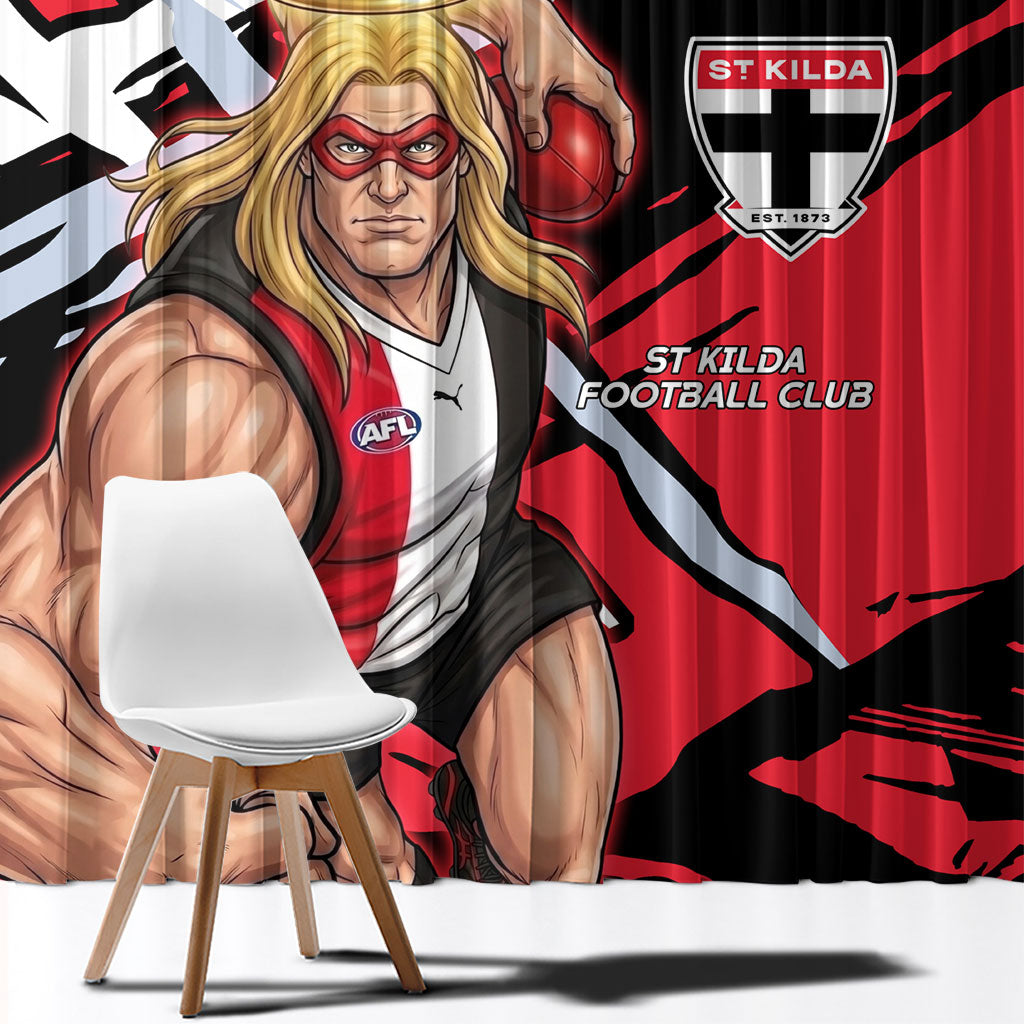 St Kilda Football Club Window Curtain Saints Muscular Mascot Graphic - Abstract Paint Splatter Art