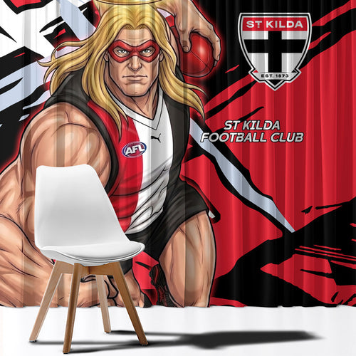St Kilda Football Club Window Curtain Saints Muscular Mascot Graphic - Abstract Paint Splatter Art
