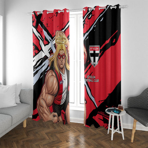 St Kilda Football Club Window Curtain Saints Muscular Mascot Graphic - Abstract Paint Splatter Art