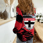 St Kilda Football Club Women Casual Shirt Saints Muscular Mascot Graphic - Abstract Paint Splatter Art