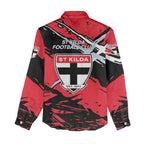 St Kilda Football Club Women Casual Shirt Saints Muscular Mascot Graphic - Abstract Paint Splatter Art